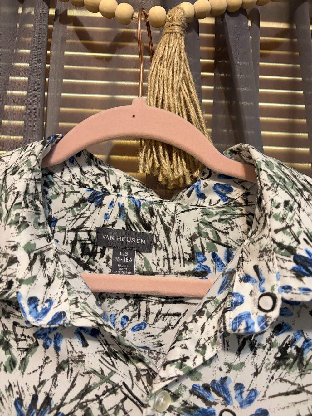 Van Heusen White Short-Sleeve Button-Down with Blue & Green Floral Print